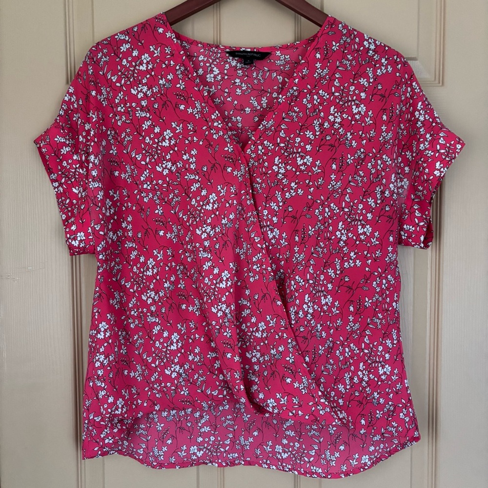 Banana Republic Pink Floral Crepe Wrap Blouse V-Neck Boho Chic Top Size S